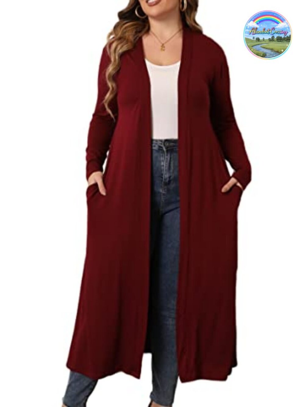 Plus Size Open Front Drape Cardigan Lightweight Long Sleeve Maxi Duster Pockets